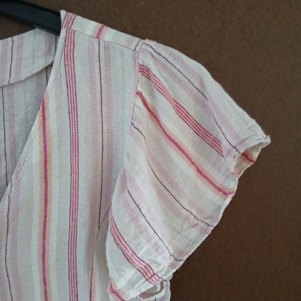 Vanilla Star Linen Short Sleeve Top Striped Comfy Casual Beachy Boho Tropical - Picture 5 of 10